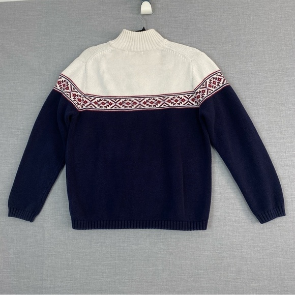 Eddie Bauer Sweater Quarter Zip Womens Large Cream / Navy Blue Heavy Knit - Picture 2 of 6